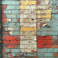 Fototapeta premium A close-up shot of a colorful brick wall with chipped and peeling paint, creating a unique look.