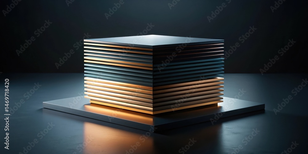 Aufkleber Abstract Cuboid Structure with Layered Metallic Textures and Subtle Illumination