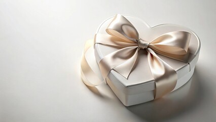 Fototapeta premium Heart-shaped gift box with a delicate champagne satin ribbon, perfect for a special occasion or romantic gesture.