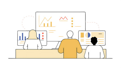 female data scientist and male project manager discussing reports and graphs on big digital screen in monitoring office diverse employees working behind computers in artificial intelligence 46850596 1