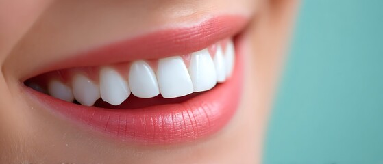 Obraz premium Close-Up of a Bright Smile with Perfectly White Teeth on Green Background