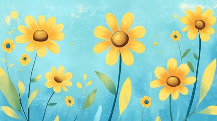 Yellow Flowers with Blue Sky, and Spring.