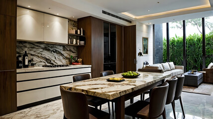 dining room interior with luxury marble 