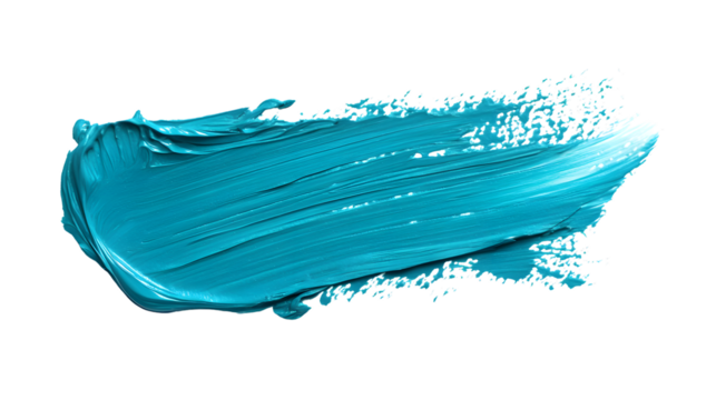 Vibrant Turquoise Paint Stroke Isolated on Transparent Background