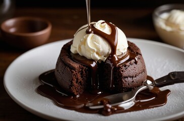 Decadent Chocolate Lava Cake with Ice Cream By Generated AI