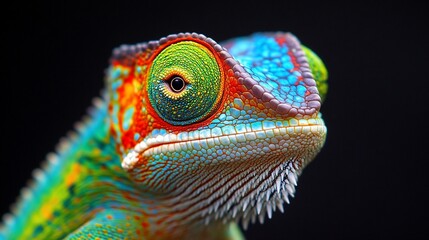 Fototapeta premium Vibrant close-up of a colorful chameleon