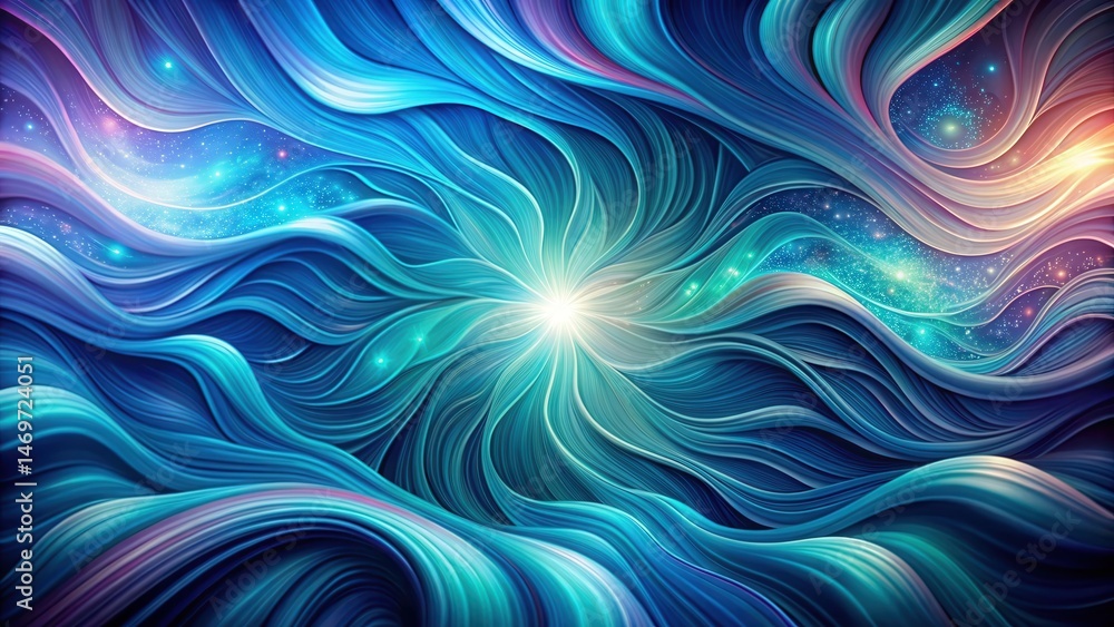 Poster abstract cosmic waves celestial swirls of light and color, embracing a radiant core