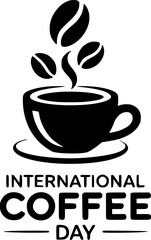 Simple black and white coffee cup icon for International Coffee Day