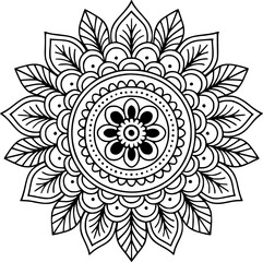 A symmetrical mandala design featuring intricate floral and leaf patterns.