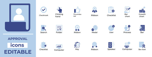 Modern approval vector icons for UI, business, and apps. Clean, editable symbols for confirmation, success, and validation.