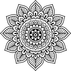 A symmetrical mandala design featuring intricate floral and leaf patterns.