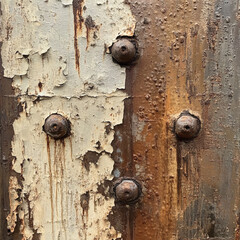 A close-up shot reveals the textures of aged metal, with peeling paint and rusty rivets.