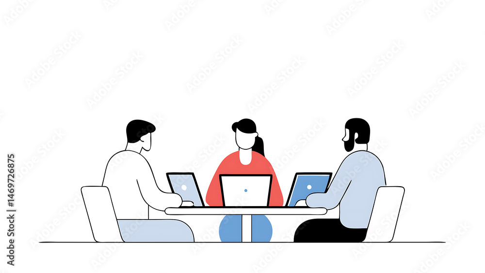 Poster team of three diverse south asian software developers talk discuss a technological project empowered