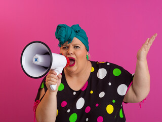 Colorful Retro Woman Shouting Through a Megaphone