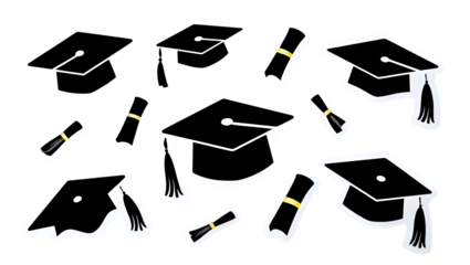Graduation Cap and Diploma Pattern on Transparent Background