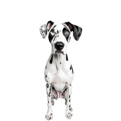 Elegant Dalmatian: A striking Dalmatian dog, with its distinctive black spots and refined features, sits poised, captivating attention. The portrait highlights the breed's inherent elegance.