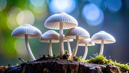 Fototapeta premium group of mushrooms sitting on top of a tree stump
