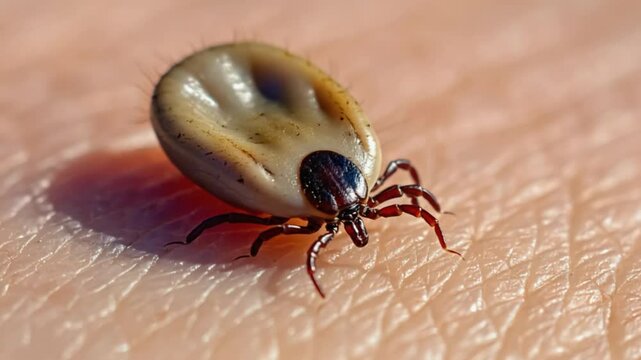 Tick on human skin closeup