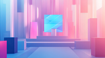 Pastel colors abstract geometric shapes scene. Square form on stand AI generative