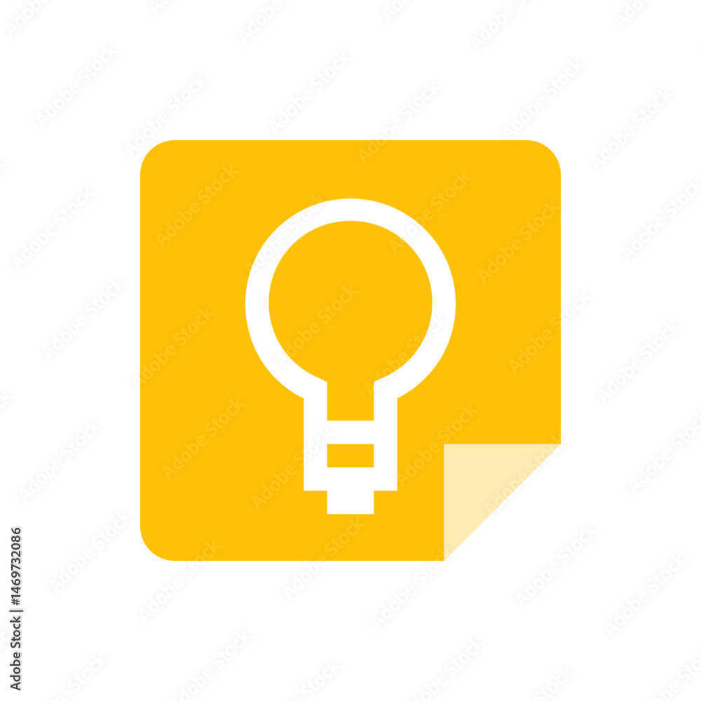 Poster yellow square with rounded corners containing a white lightbulb icon and a folded corner design elem