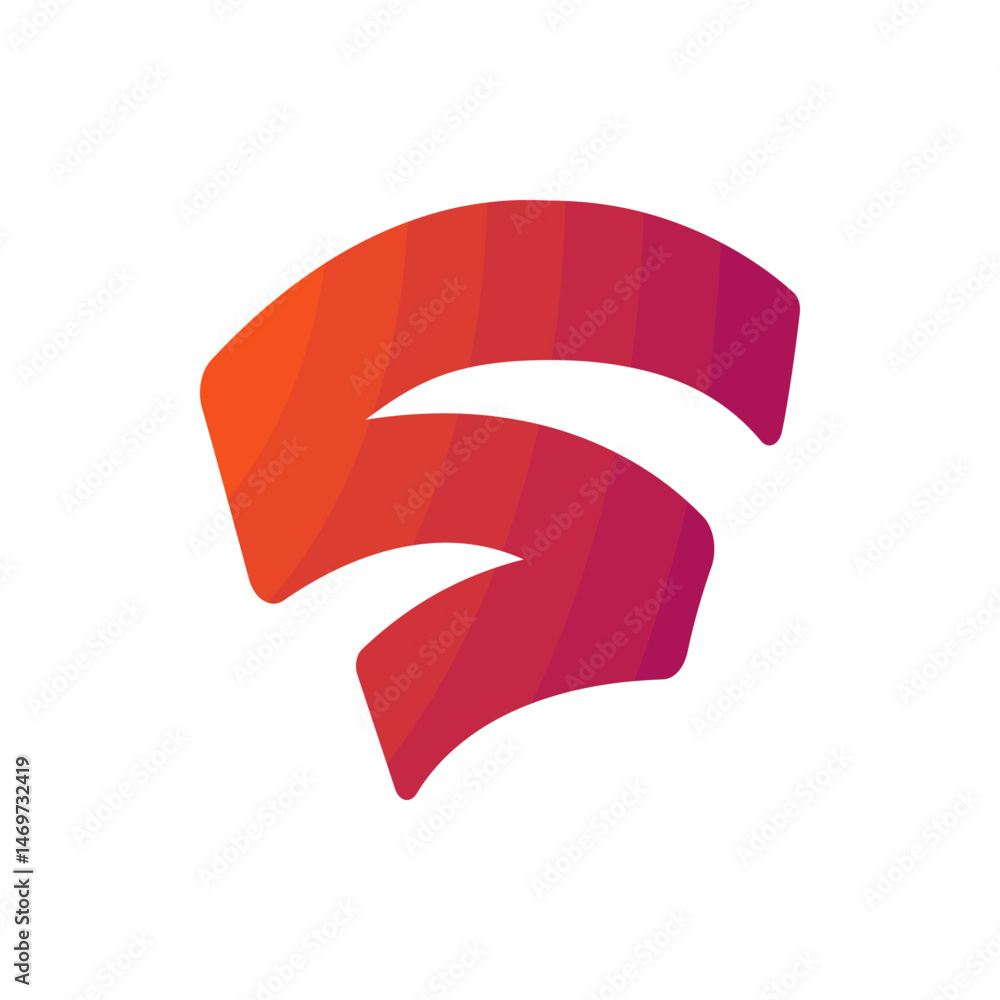Poster stylized s shape with a gradient of orange to purple on a white background in a simple graphic desig