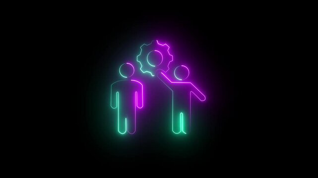 Glowing neon apprenticeship icon isolated on black background. HD Video motion graphic animation