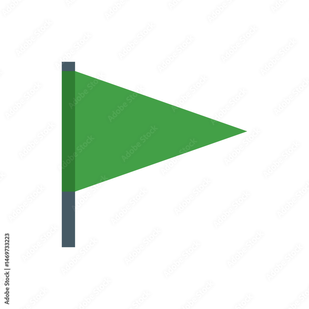 Poster illustration of a green triangular flag attached to a gray pole against a white background design el