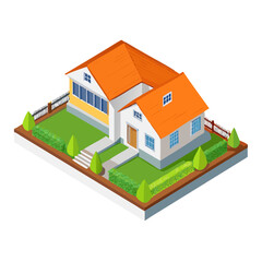 Small 3D House Model – Orange Roof, White Walls, Black Windows