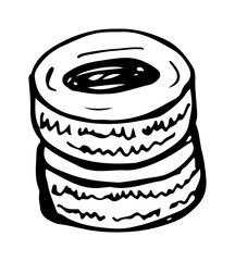 Tire stacked hand-drawn vector automotive icon, tire car clip art.