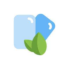 Two pieces of chewing gum in light and dark blue with two green leaves at the bottom of the composition