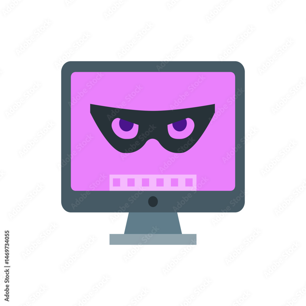 Aufkleber computer screen displaying a black mask over purple eyes with small square icons at the bottom edge 