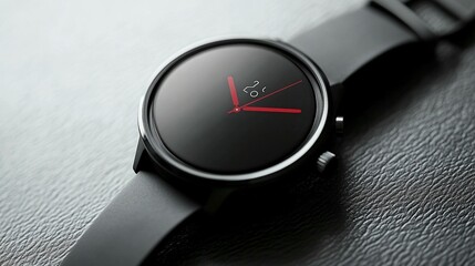 Sleek Black Smartwatch with Red Hands
