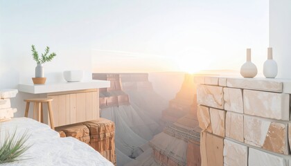 Grand Canyon View with Vase, Plant and Rock Decoration