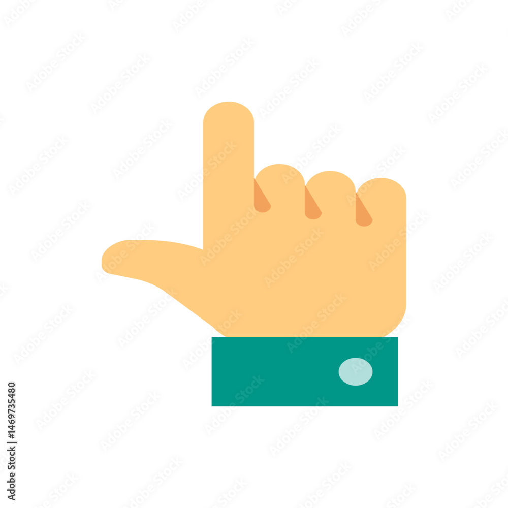 Poster illustration of a hand with the index finger pointing upwards and a green cuff with a button design