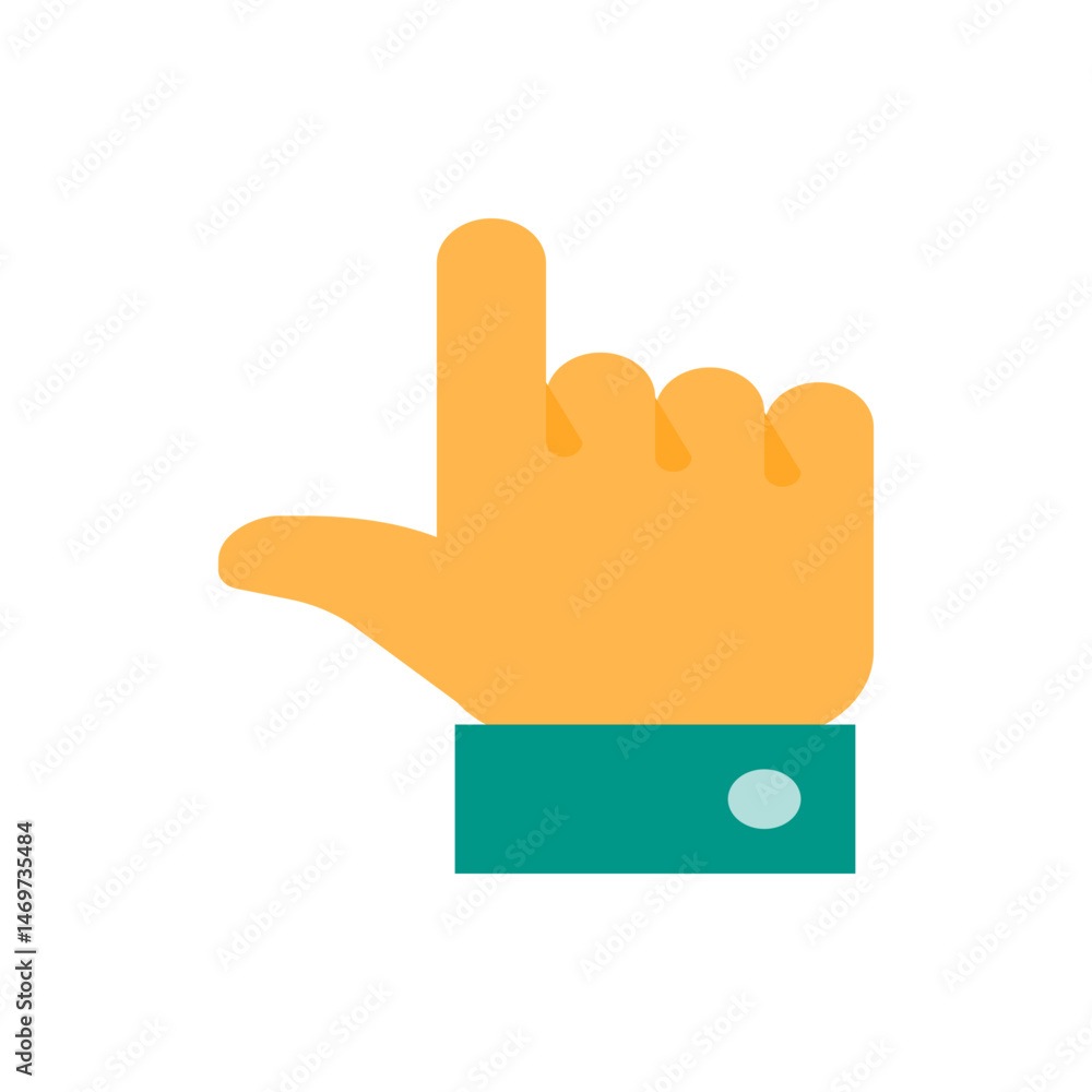 Poster illustration of a hand with the index finger pointing upwards and a green cuff with a white button d