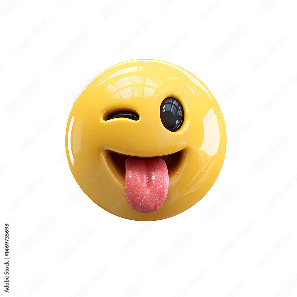 Poster 3d render of a playful winking smiley face with tongue out on transparent background