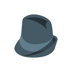 A stylish gray fedora hat with a lighter gray band sitting on a white background in a simple illustration