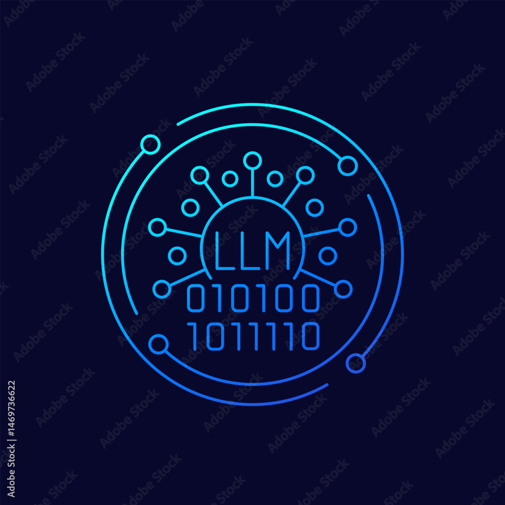 Aufkleber llm icon, large language model linear design