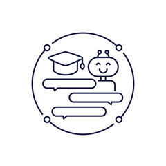 online education, e-learning icon with a robot in line design