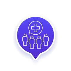 patients line icon with people and medical cross