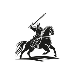 Naklejka premium Knight On Horseback With Sword Silhouette Set. Medieval Warrior And Battle Symbolism Isolated Vector Illustration Collection