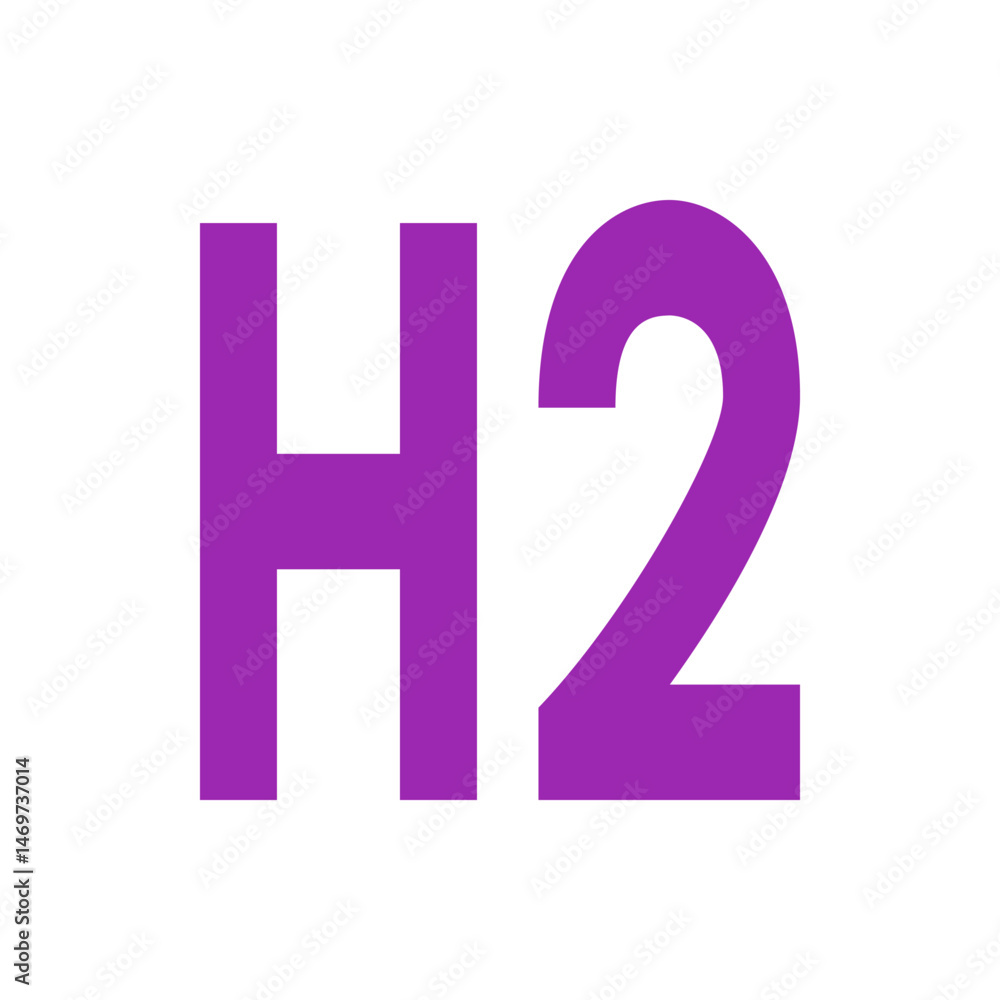 Poster illustration of the purple letters h and the number two displayed on a white colored background imag