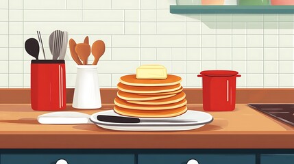 Buttery Pancakes with Kitchen Counter.