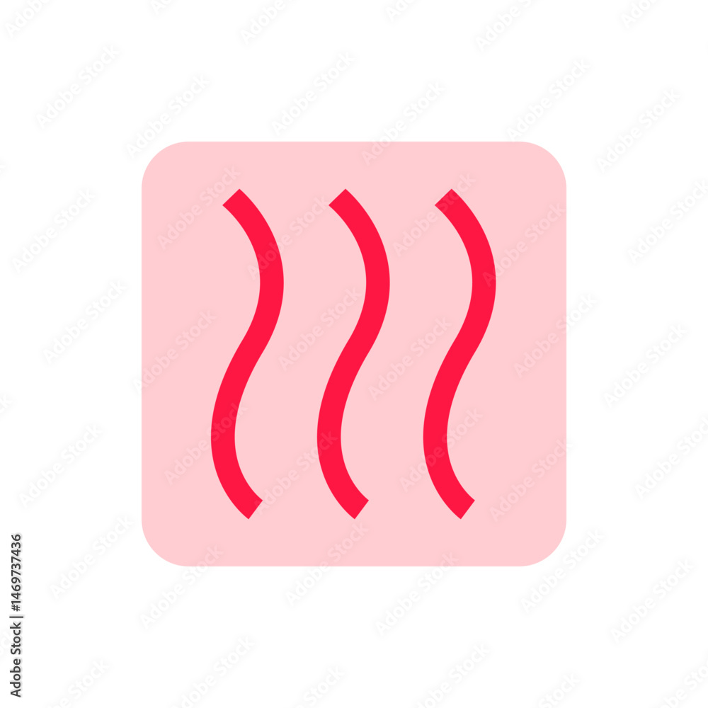 Aufkleber illustration of a rounded square shape with a light pink background and three red wavy lines inside 