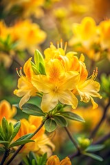 Obraz premium Close up shot of vibrant yellow azalea flowers blooming in a natural garden setting