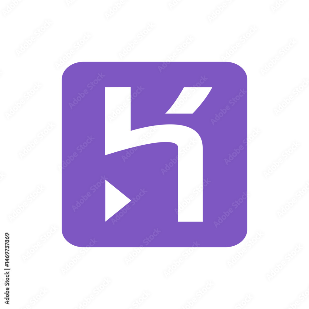 Poster abstract symbol with a rounded purple rectangle background and a white shape with arrow design eleme