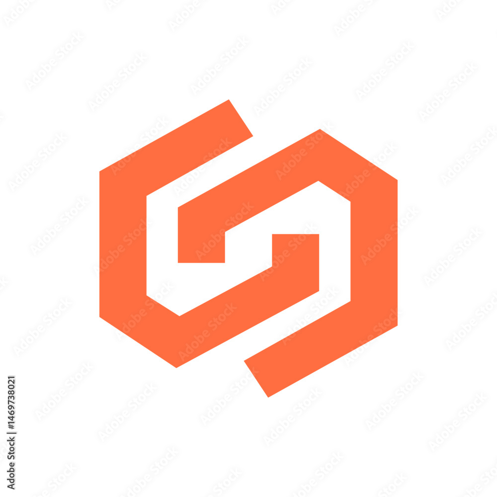 Poster abstract orange hexagon logo featuring interconnected geometric shapes and modern design elements cr