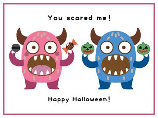 ハロウィーン■ハロウィーンモンスターのイラストセット■ポストカード	
