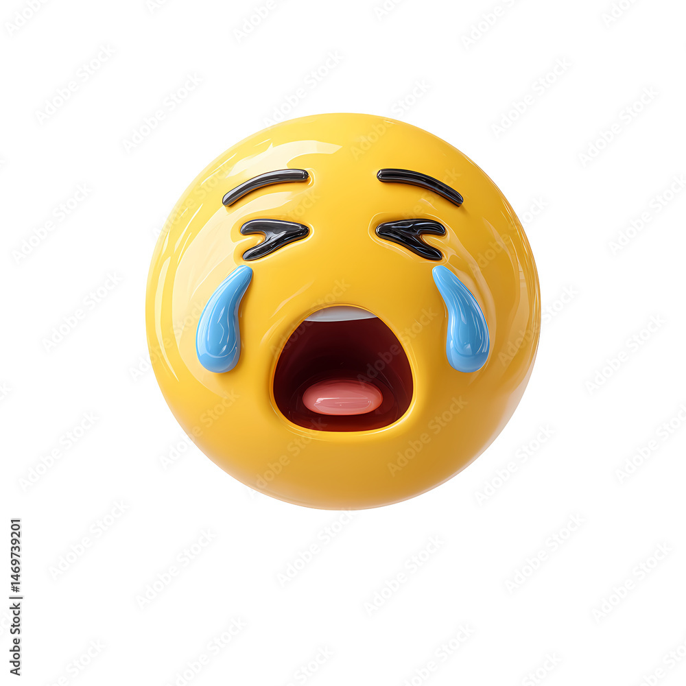 Poster 3d render of a crying emoji face on transparent background