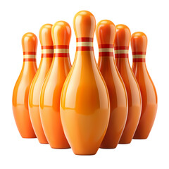 Orange Bowling Pins Ten Pins Set for a Strike on Transparent background